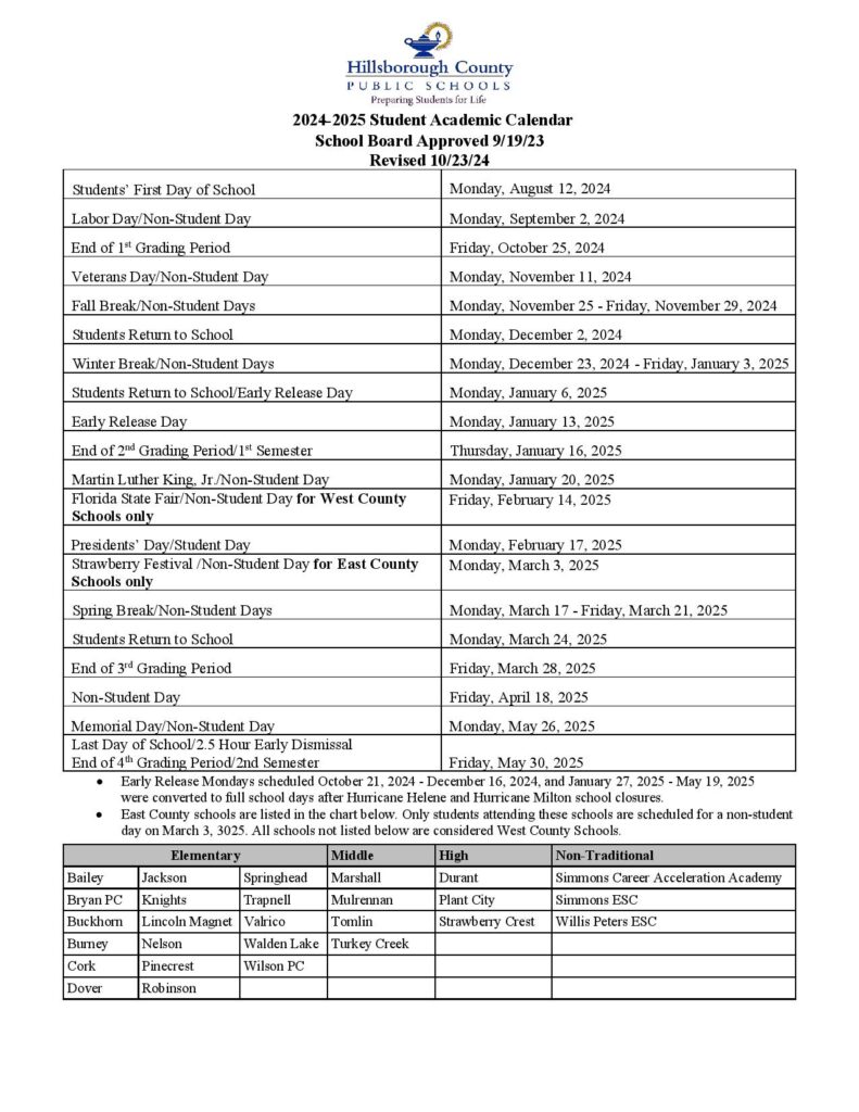 Hillsborough County Schools Calendar 2025