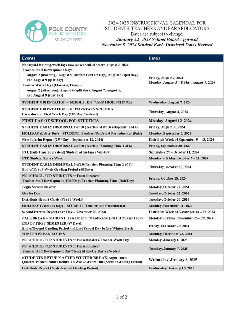 Polk County Public Schools Calendar