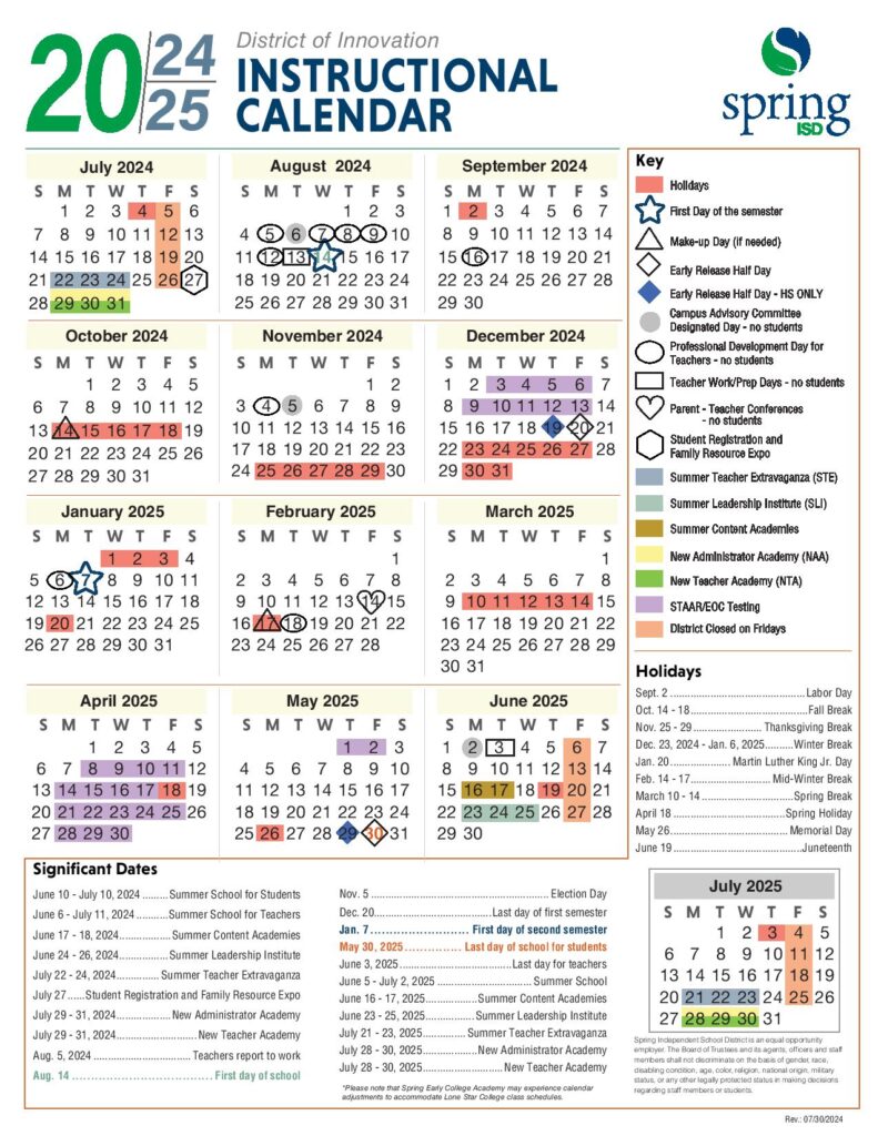 Spring Independent School District Calendar