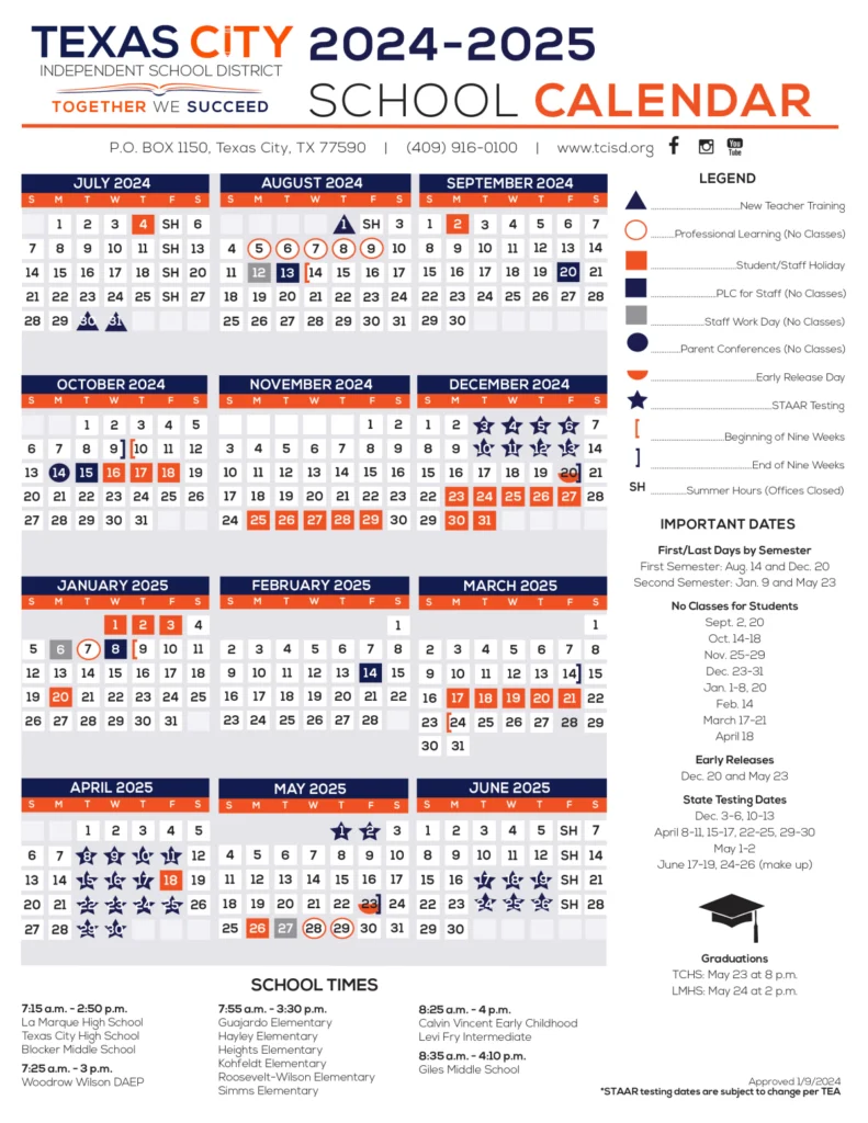 Texas City Independent School District Calendar