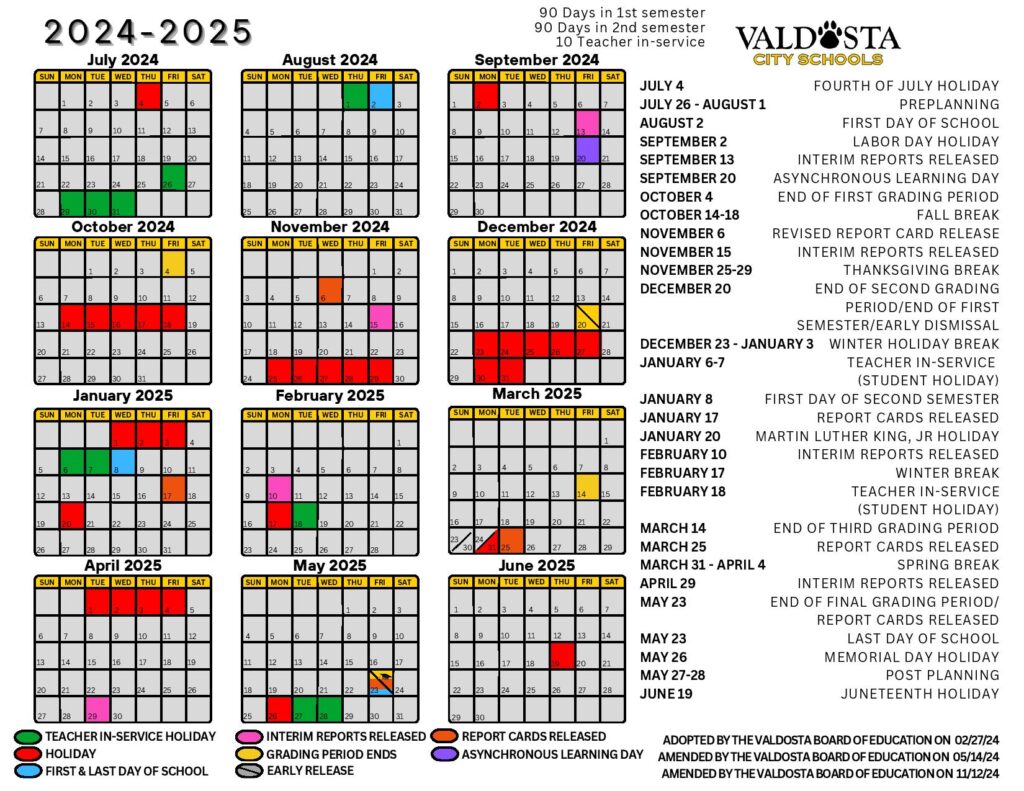 Valdosta City Schools Calendar