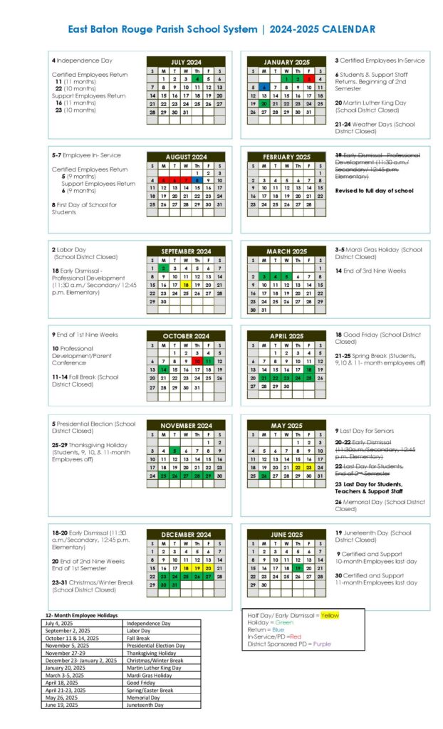 East Baton Rouge Parish School Calendar