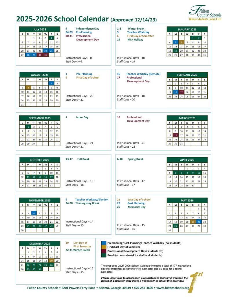 Fulton County Schools Calendar 2025-2026