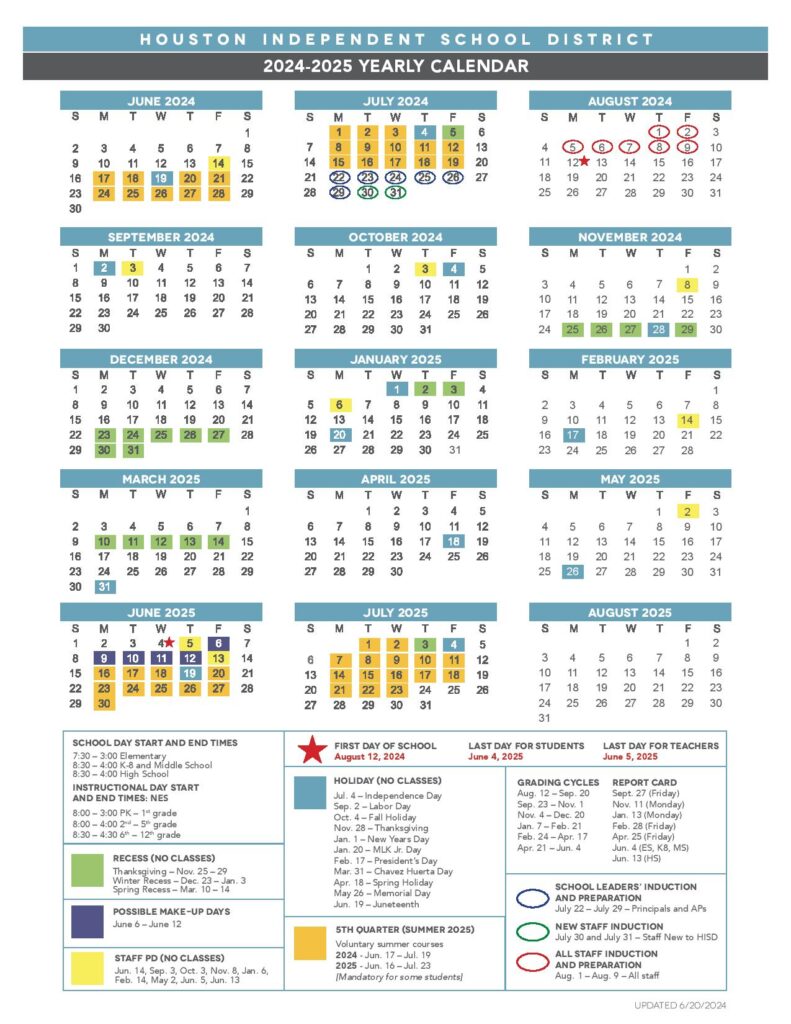 Houston Independent School District Calendar