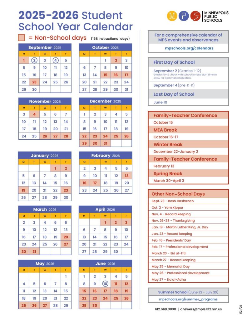 Minneapolis Public Schools Calendar 2025-2026