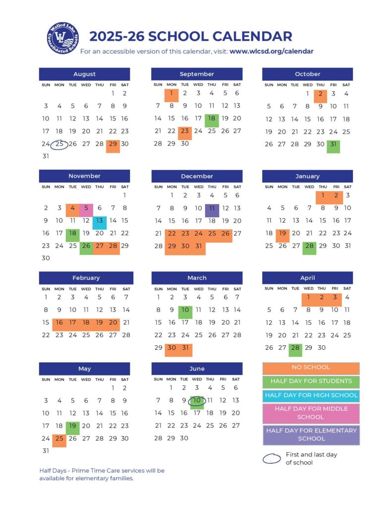 Walled Lake Schools Calendar 2025-2026