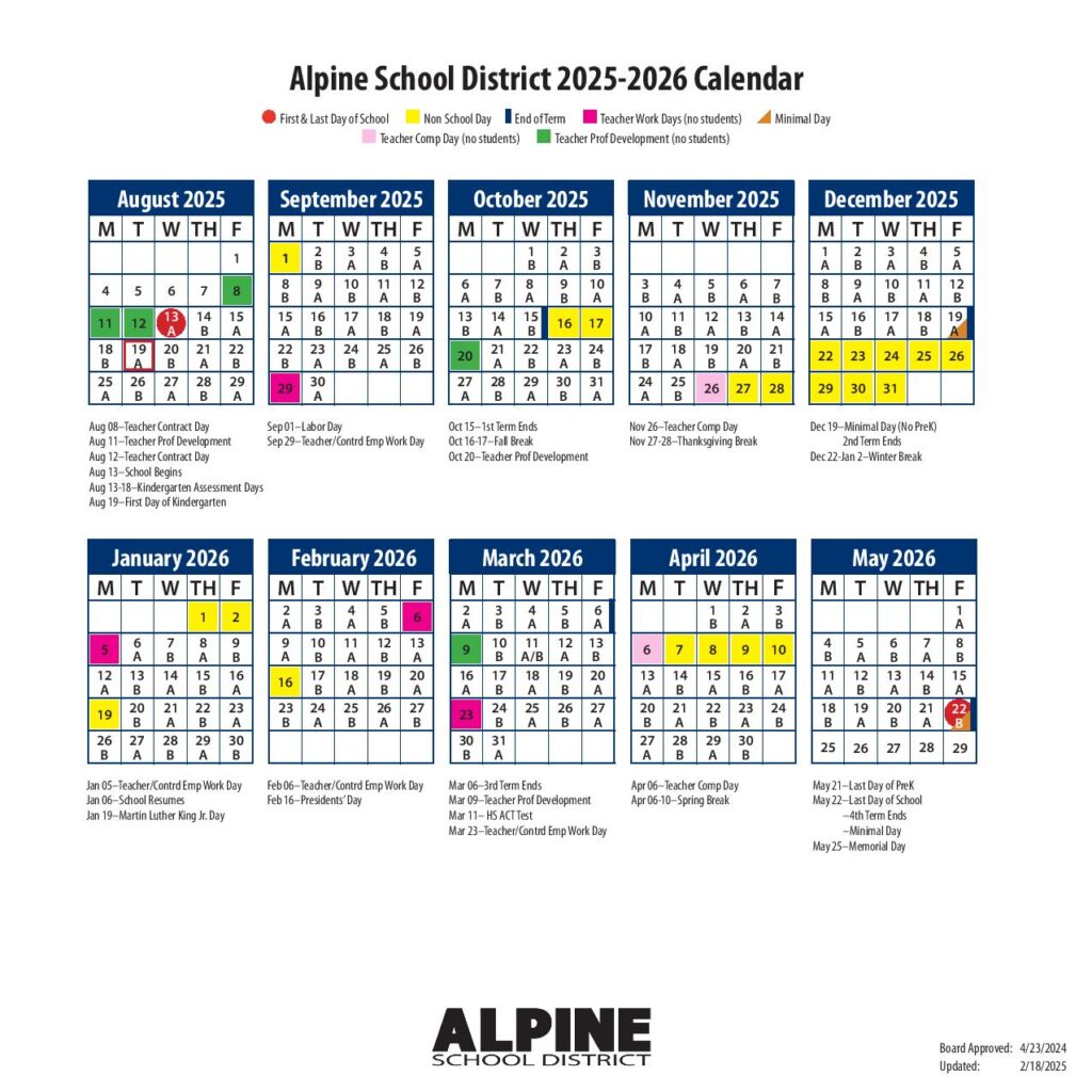 Alpine School District Calendar 2025-2026