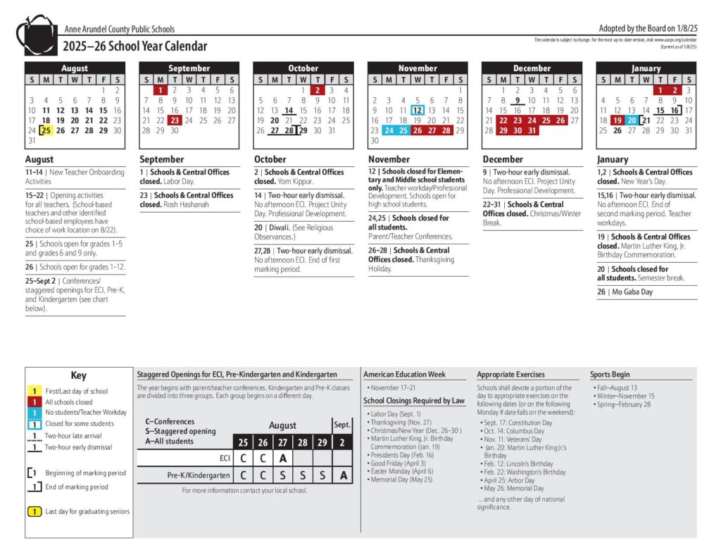 Anne Arundel County Schools Calendar 2025-2026