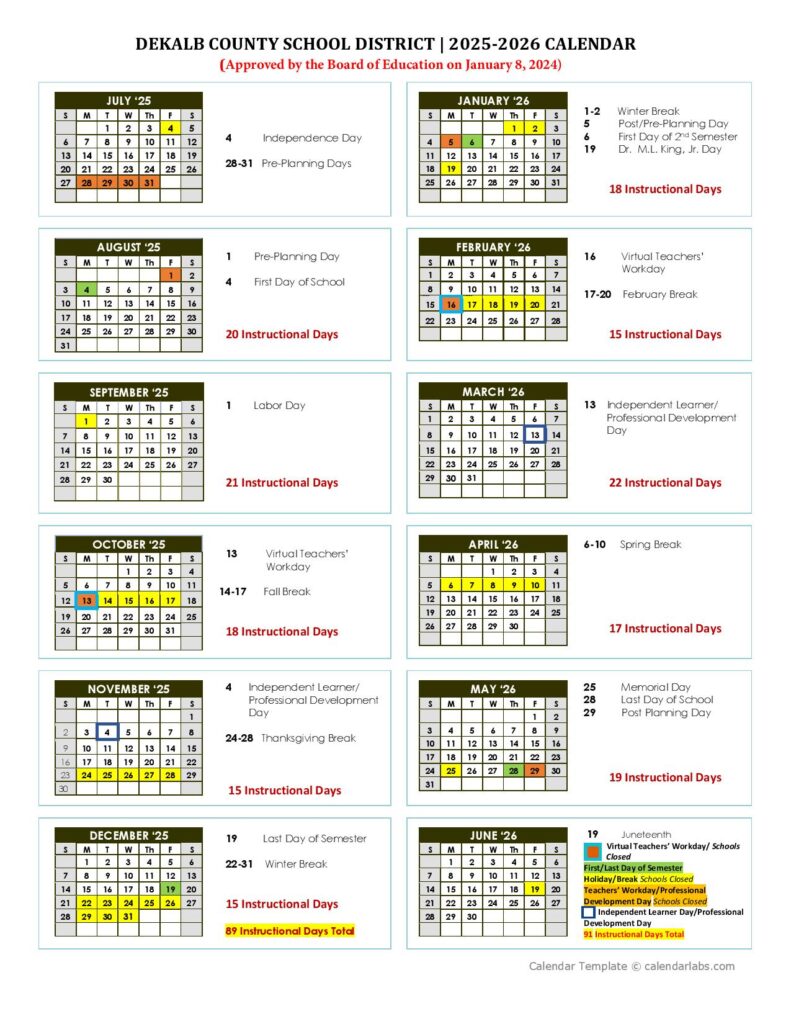 DeKalb County School District Calendar 2025-2026