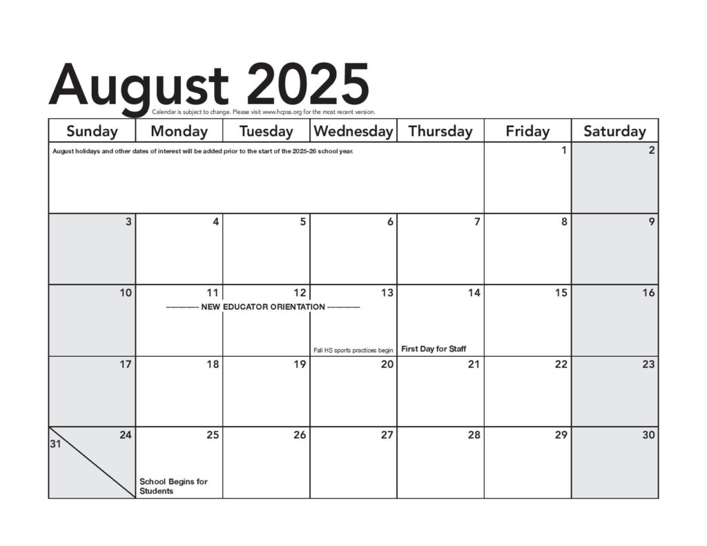 Howard County Public Schools Calendar 2025-2026