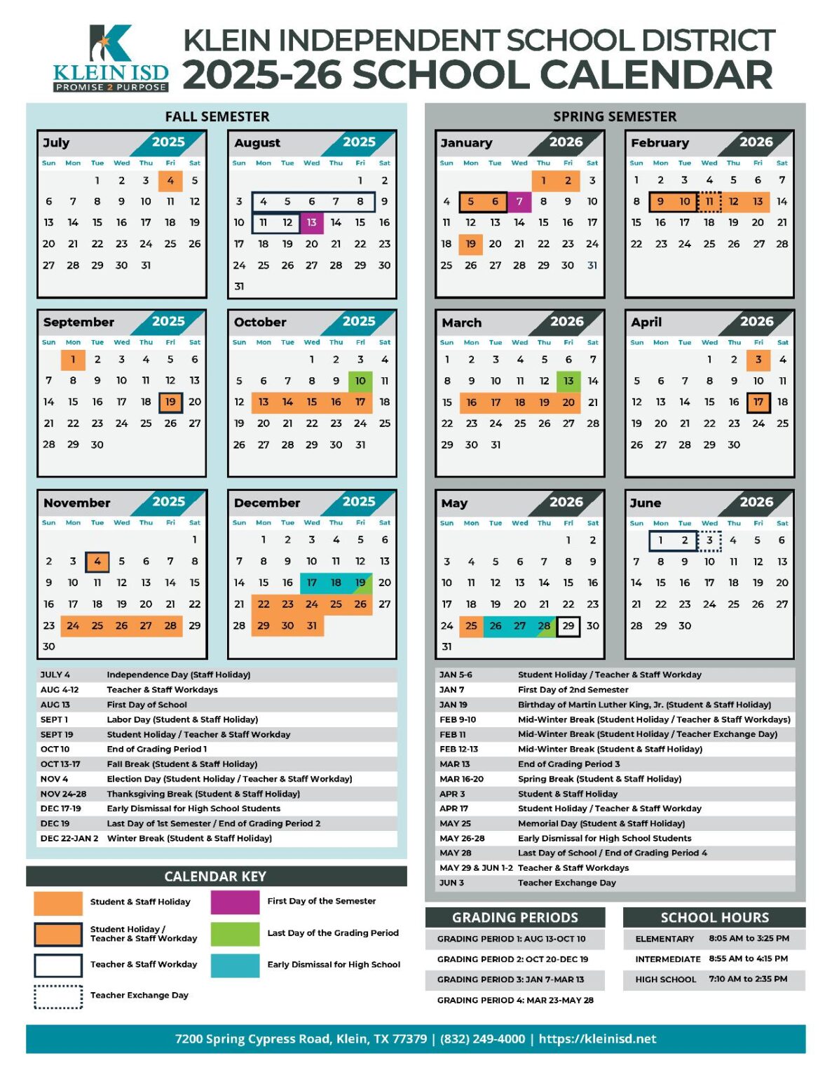Klein Independent School District Calendar 20252026 Download Now