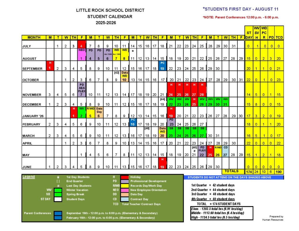 Little Rock School District Calendar 2025-2026