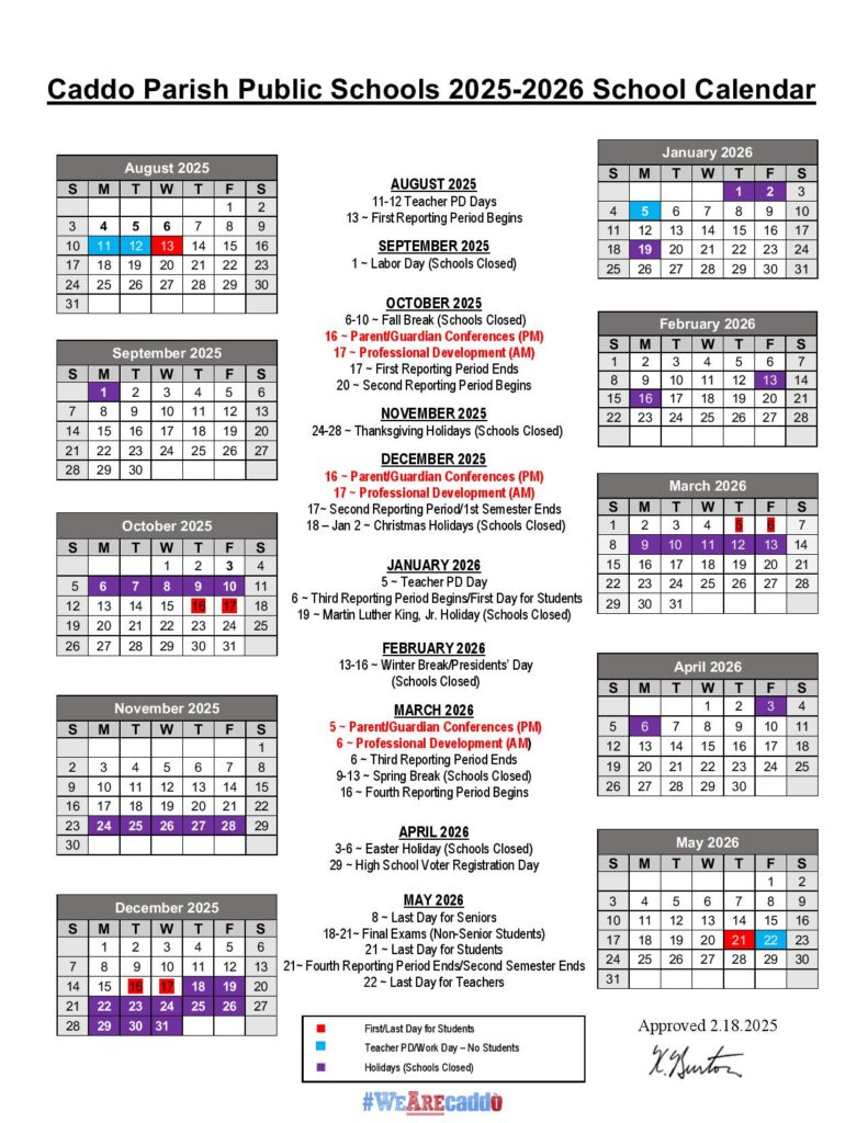 Caddo Parish Public Schools Calendar 2025